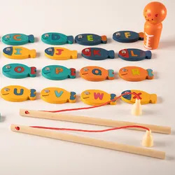 Juguetes de pesca de madera magnéticos educativos coloridos para niños tempranos